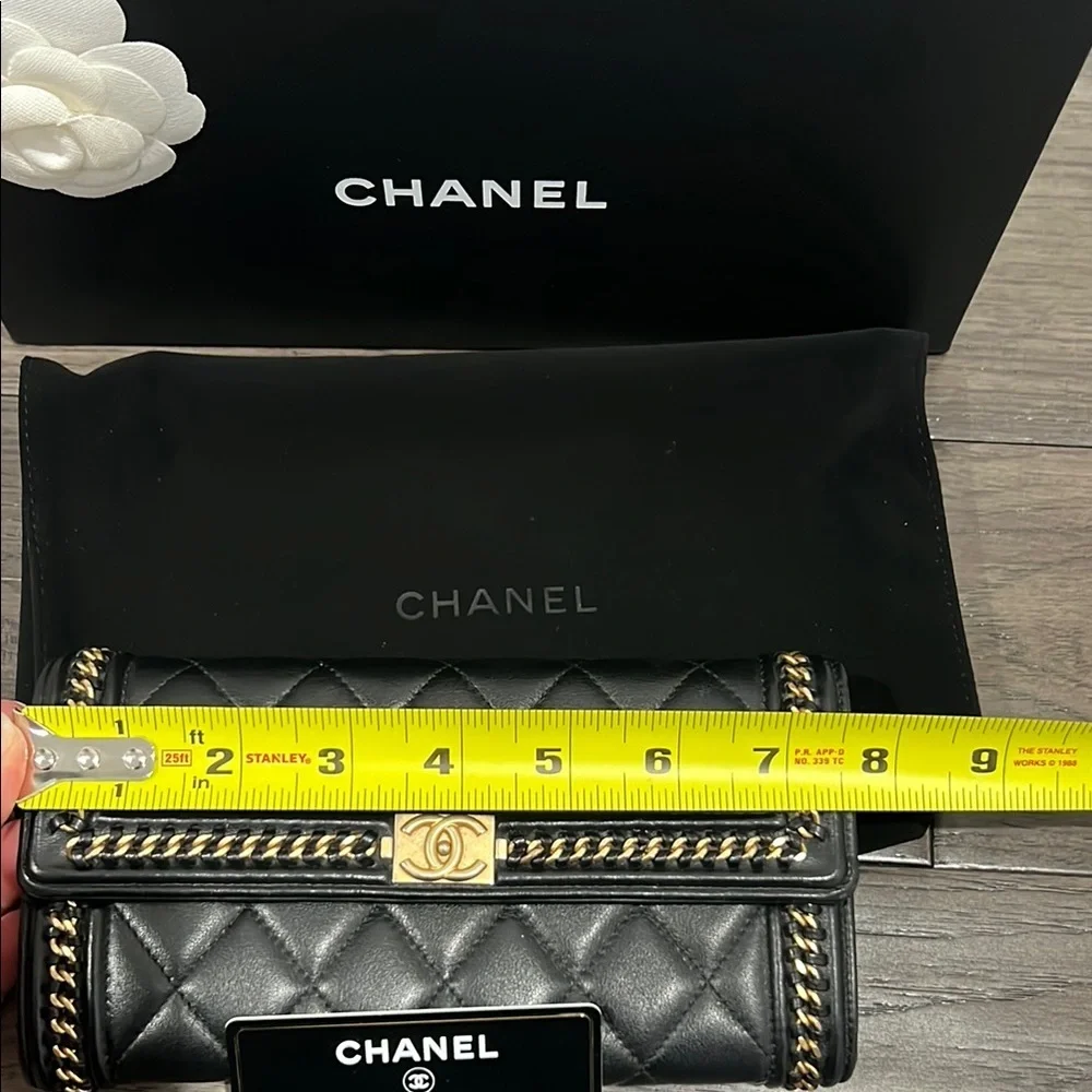 RARE!! Chanel Black and Gold Quilted distressed chain flap wallet